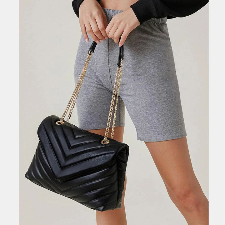 Umhängetasche für Damen, weiche Metallkette, V-förmige Kettenhandtasche