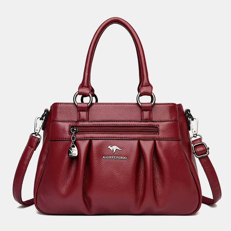 Handtasche mit drei Fächern und Henkel, Umhängetasche aus PU-Leder