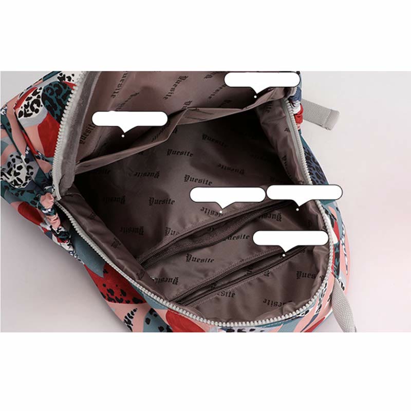 Rucksack für Damen, wasserdicht, mit mehreren Fächern, Druck, lässig, Nylon, leicht, Schultasche