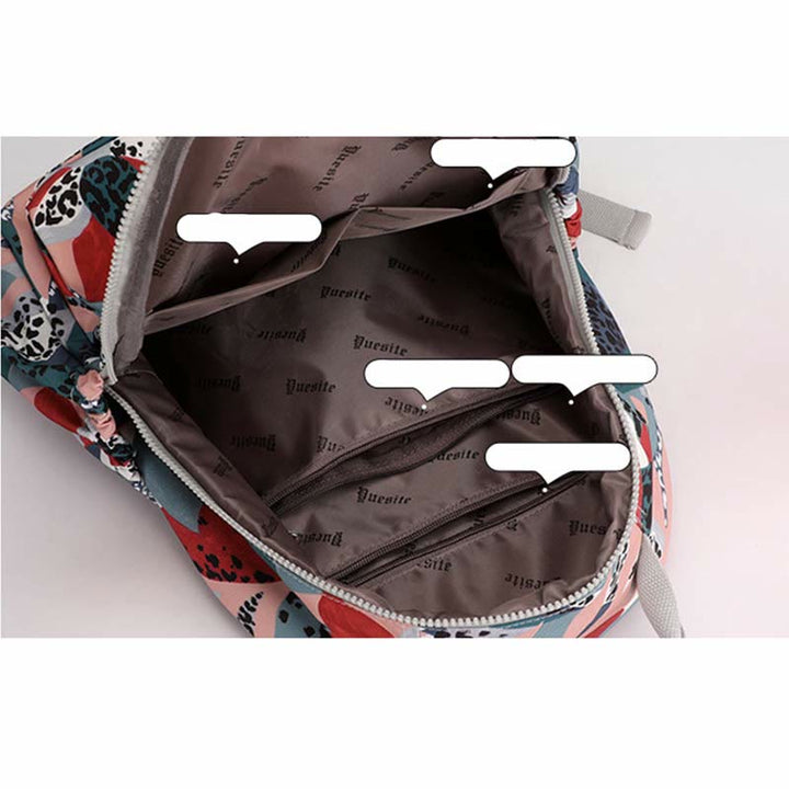 Rucksack für Damen, wasserdicht, mit mehreren Fächern, Druck, lässig, Nylon, leicht, Schultasche