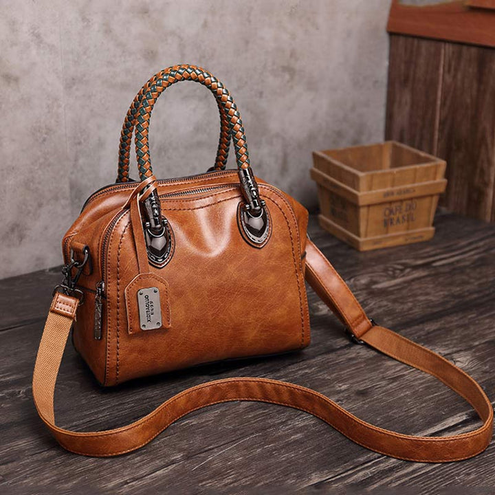 Vintage Leder Satchel Handtasche Top-Griff Tasche mit Cross Body Strap