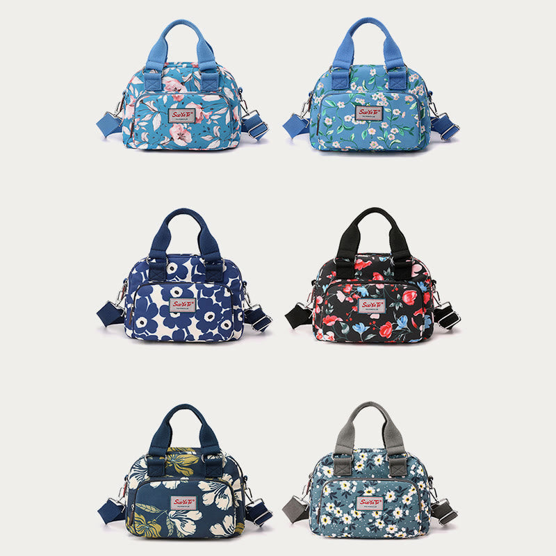 Umhängetasche aus Nylon für Damen, Handtasche mit buntem Blumendruck