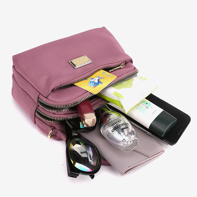 Leichte Umhängetasche aus Nylon mit mehreren Taschen für Damen, 3-lagig