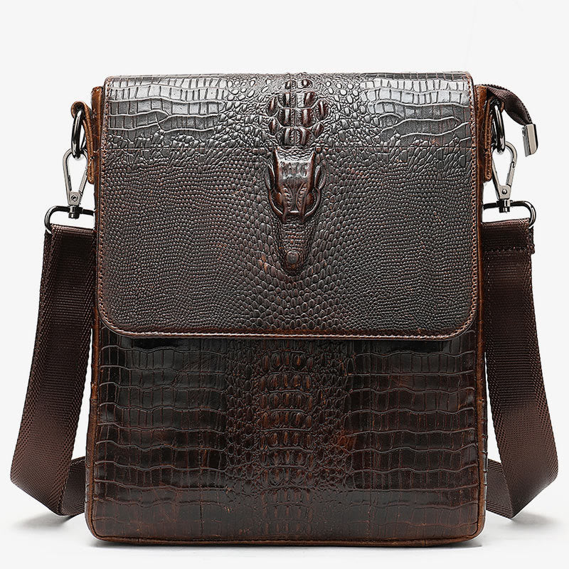 Clamshell Messenger Bag Herren Unifarben Krokodildruck Business Geldbörse