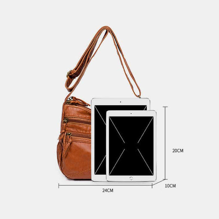 Umhängetasche aus weichem Leder mit zwei Fächern, Retro-Handtasche für Damen