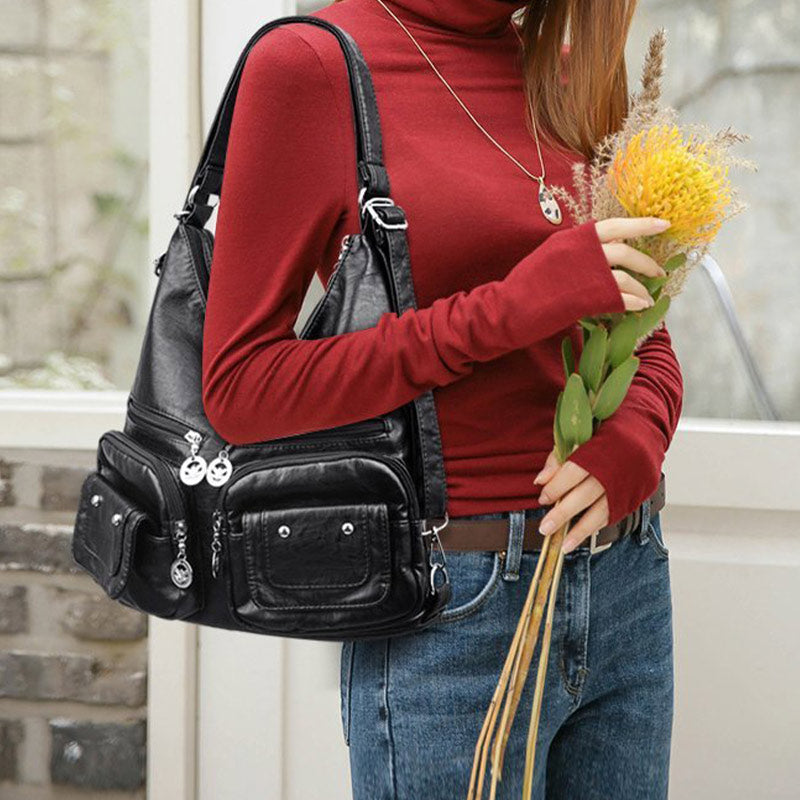2-Wege-Verwendung, mehrere Taschen, große Kapazität, Vintage-Rucksack, Umhängetasche