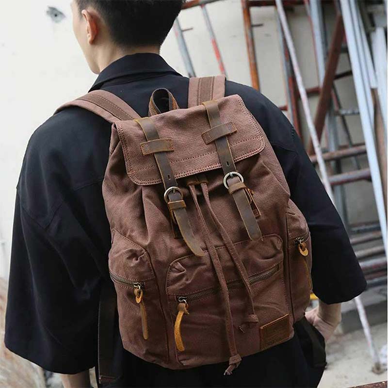 Großer Canvas-Rucksack im Vintage-Stil