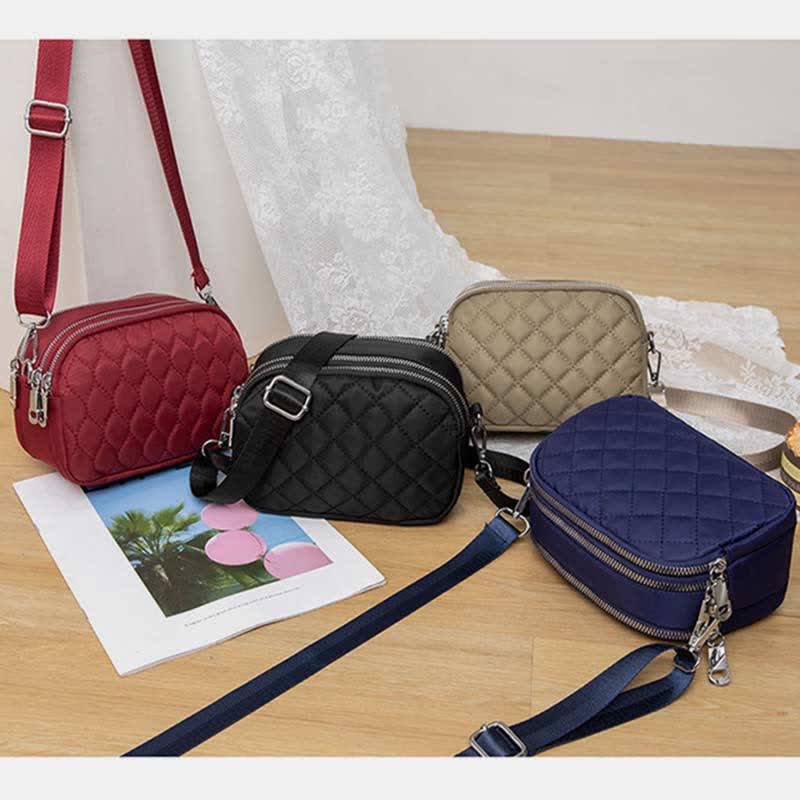 Damen Gesteppte Umhängetasche Dreifach Reißverschluss Kleine Schultertaschen Aus Nylon