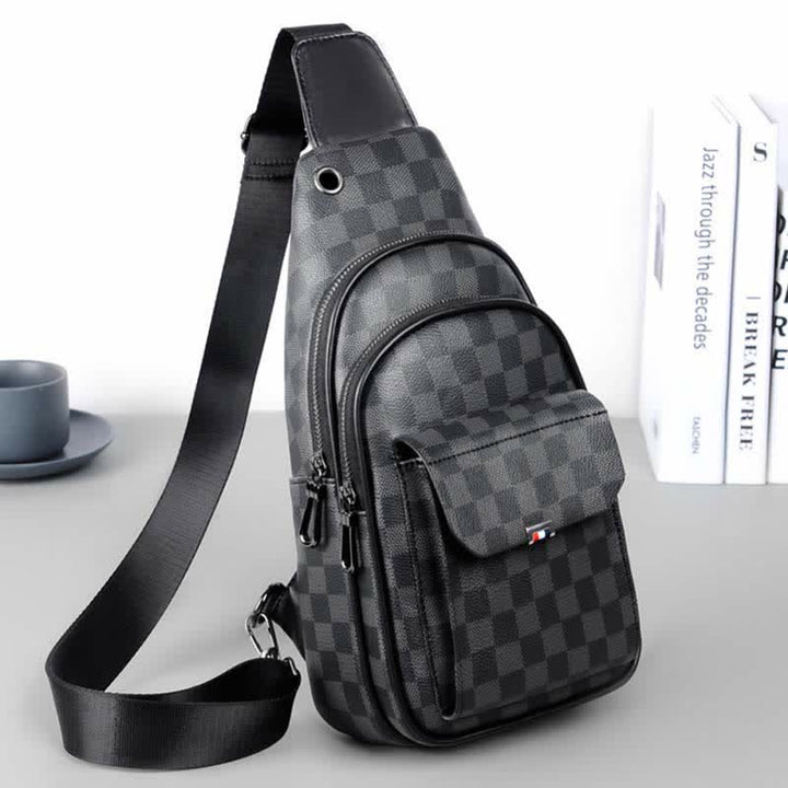 Lässiger Tagesrucksack aus Leder, Schultertasche, Brusttasche mit USB-Ladeanschluss