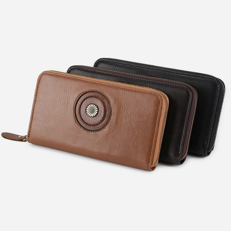 Geldbörse aus echtem Leder für Damen und Herren, einfarbige Clutch