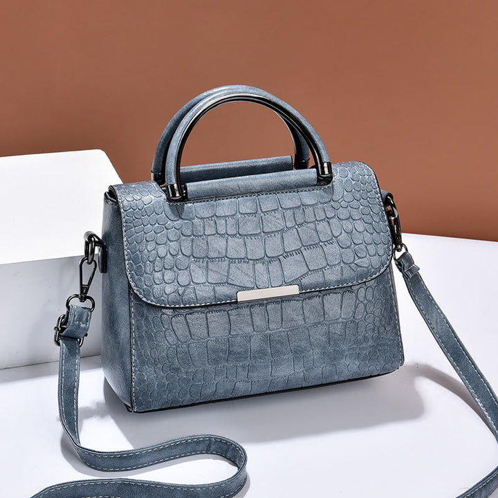 Geldbörse aus veganem Leder mit Krokodilmuster für Damen, klassische, solide Handtasche