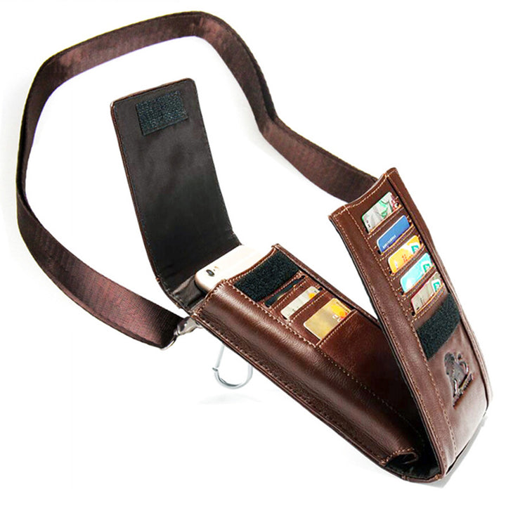 Echtes Leder Geldbörse Clutch Multi-Slot Gürteltasche mit Gürtelschlaufe Crossbody Strap