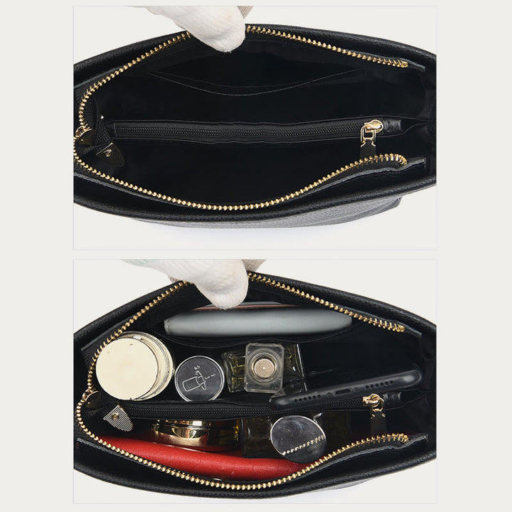 Umhängetasche für Damen, einfarbig, mit Litschi-Muster, Ledertasche