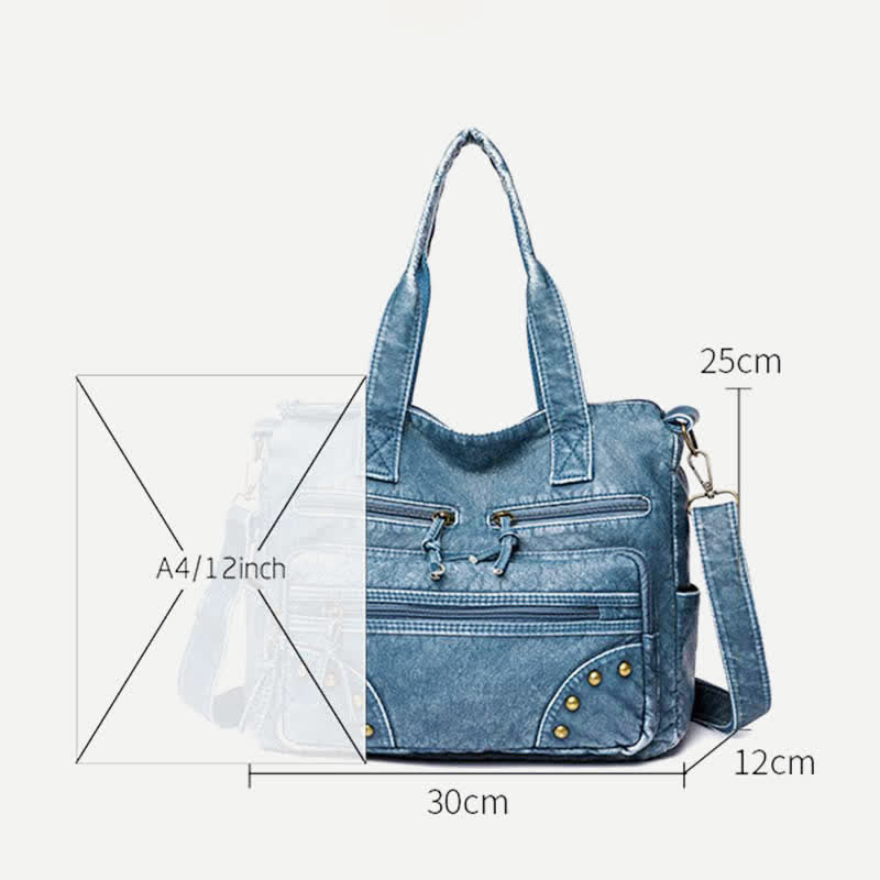 Denim Farbe Tote Handtaschen Große Kapazität Kunstleder Schulter Geldbörse