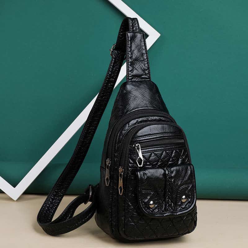Retro Sling-Rucksack für Damen, mehrere Taschen, Umhängetasche aus PU-Leder