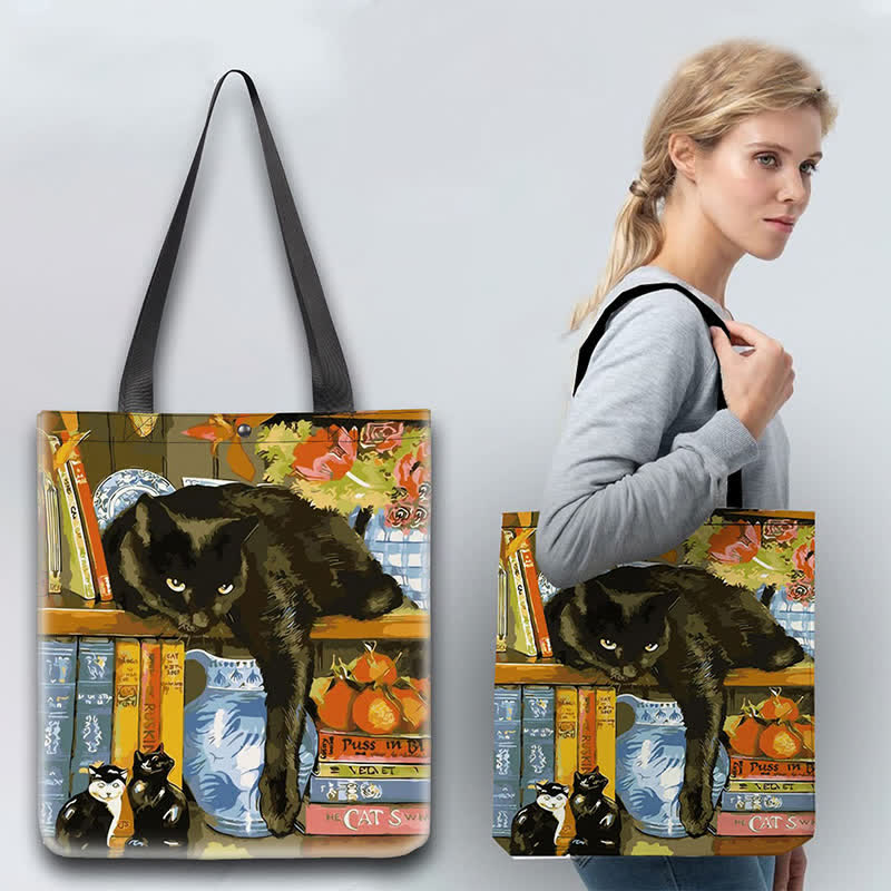 Süße Kätzchen-Tragetasche aus Segeltuch für Damen und Herren, multifunktionale Schultertaschen