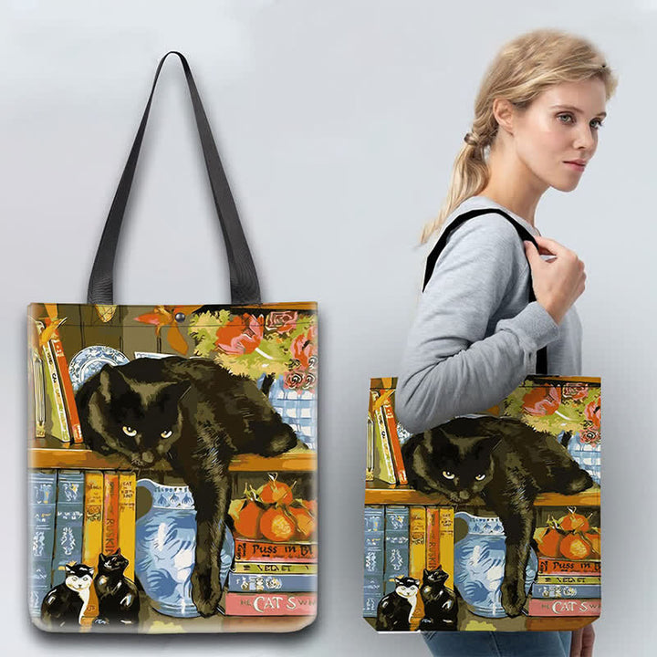 Süße Kätzchen-Tragetasche aus Segeltuch für Damen und Herren, multifunktionale Schultertaschen