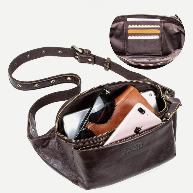 Gürteltasche aus echtem Leder, Brusttasche mit verstellbarem Gürtel