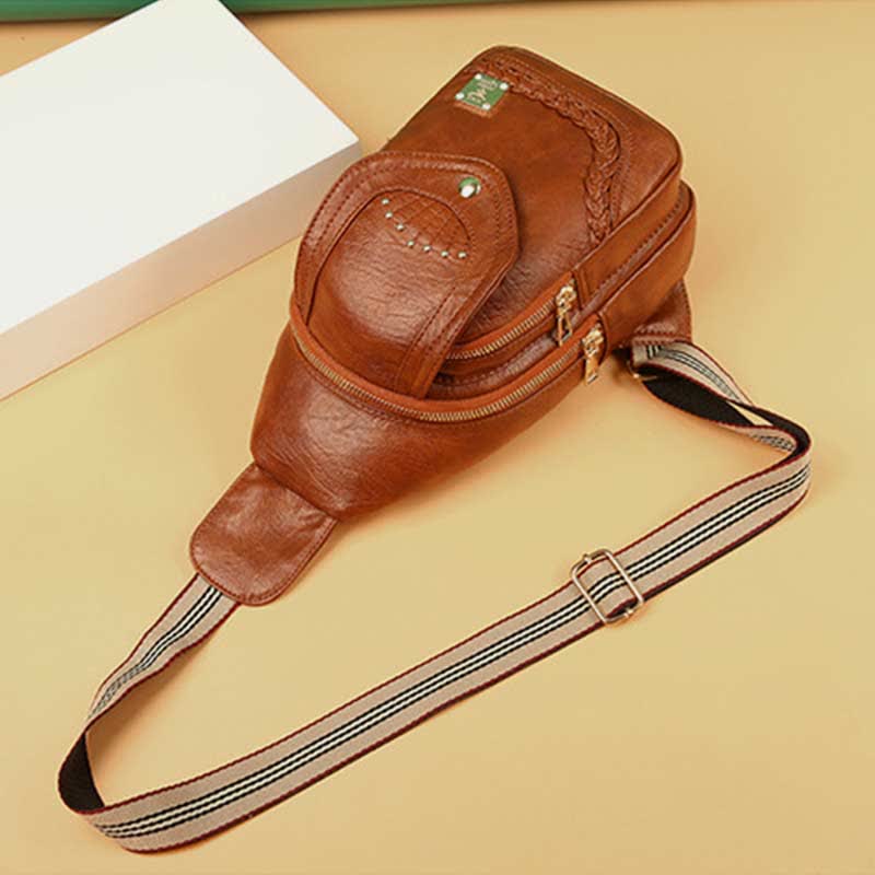 Kleiner Sling-Rucksack aus Kunstleder, Mehrzweck-Brusttasche mit Doppelreißverschluss, Rushsack