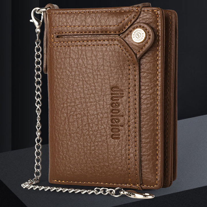Anti-Diebstahl-Kette Brieftasche für Männer Retro Leder Geld Clip