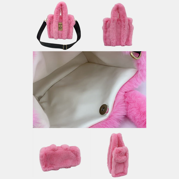 Umhängetasche für Damen, einfarbig, Kunstfell, große Handtasche