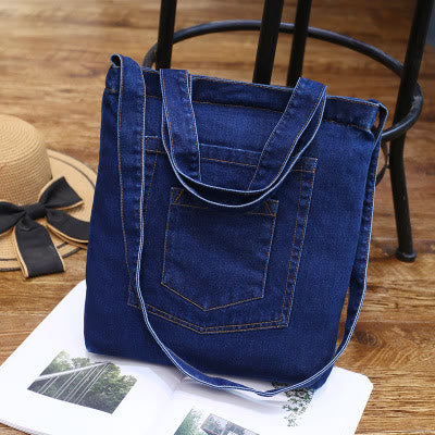 Denim Tote für Ausflüge Retro Canvas zerrissene Umhängetasche - # C - Dunkelblau - image 21