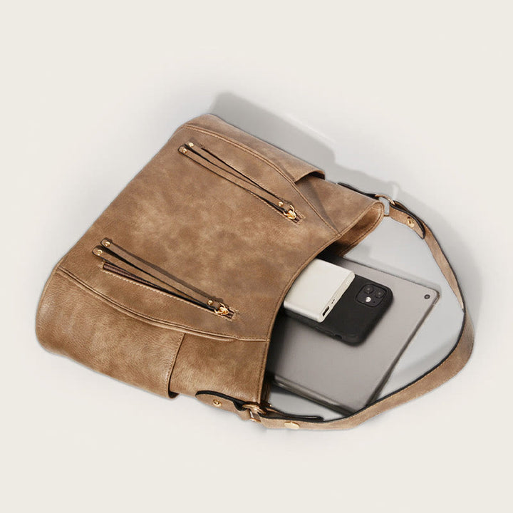 Elegante Umhängetasche für Damen mit Doppelreißverschluss und Quaste aus Leder