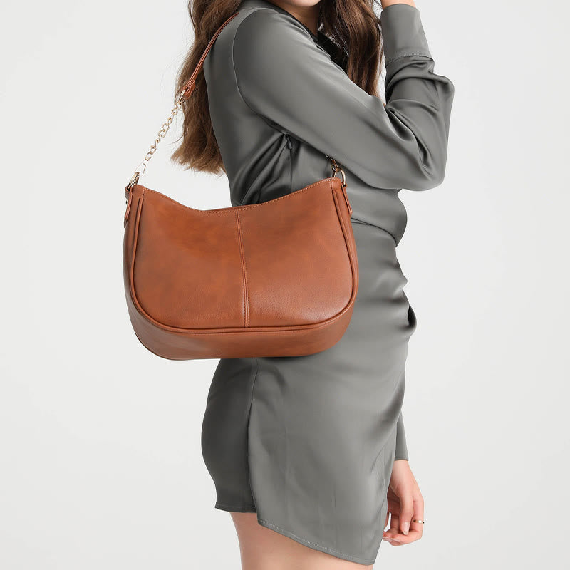 Umhängetasche für Damen mit doppeltem Riemen, elegante Tasche aus PU-Leder