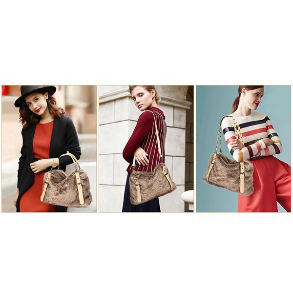 Damen Plüsch Elegante Schultertasche Tote Handtasche