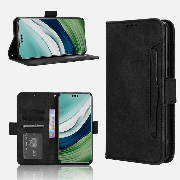 Huawei Mate 60 Clamshell-Telefonhülle aus Leder mit mehreren Kartenfächern