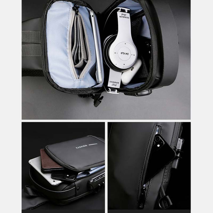 Diebstahlsichere, wasserdichte, lässige Schultertasche mit großem Fassungsvermögen, USB-Ladeanschluss und Reflektorstreifen