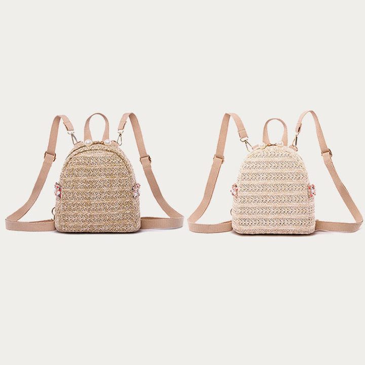 Strohrucksack für Damen, Mini-Tagesrucksack für den Außenbereich, leicht, lässig