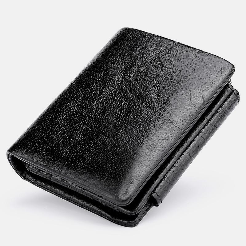 Dreifach gefaltete RFID-Geldbörse aus echtem Leder im Vintage-Stil
