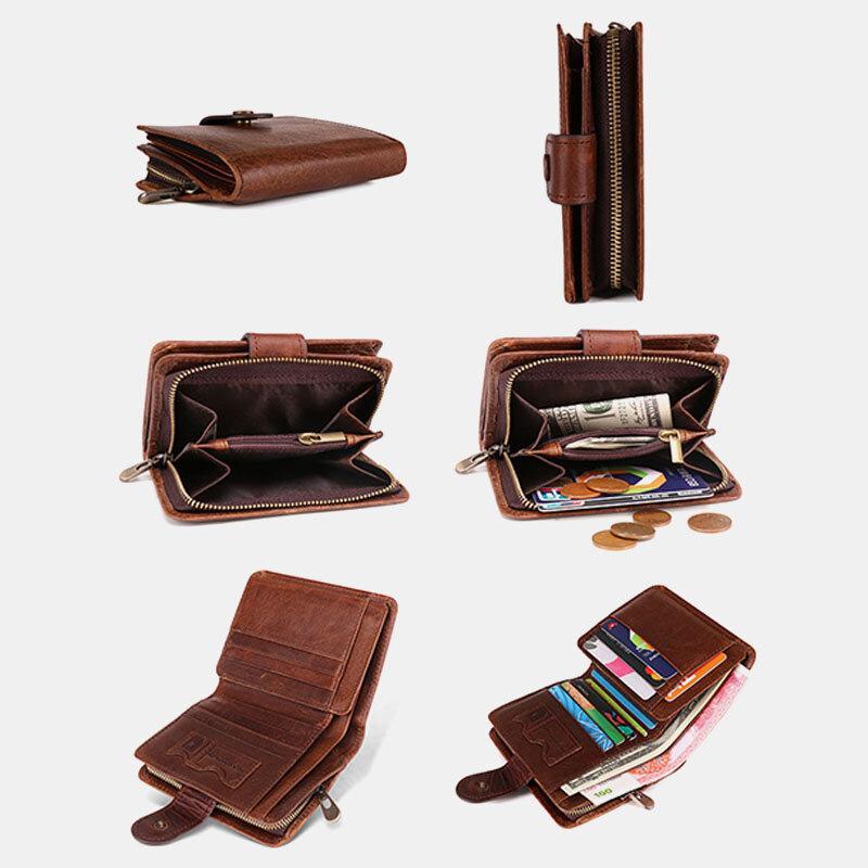 12 Kartenfächer Echtes Leder RFID Anti-Diebstahl Kurze Brieftasche