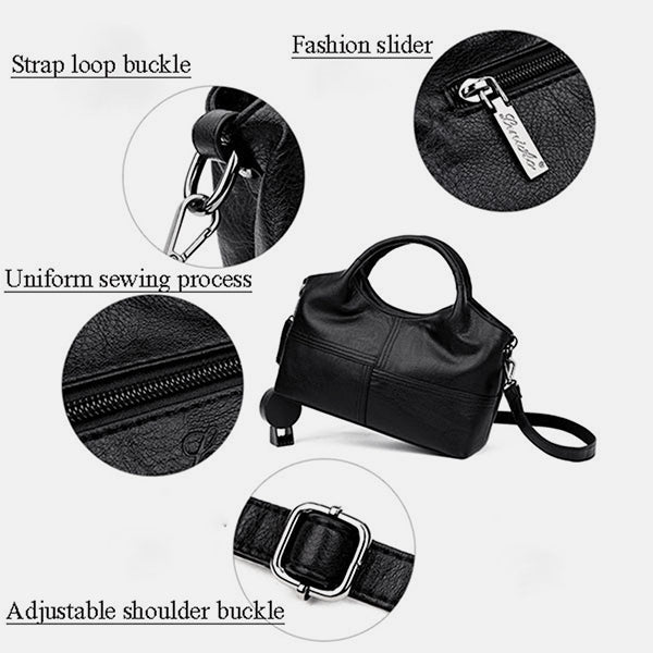 Weiche Lederhandtasche mit Nähten und fester Umhängetasche