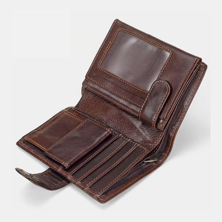 Dreifach gefaltete Vintage-Geldbörse aus echtem Leder mit mehreren Fächern