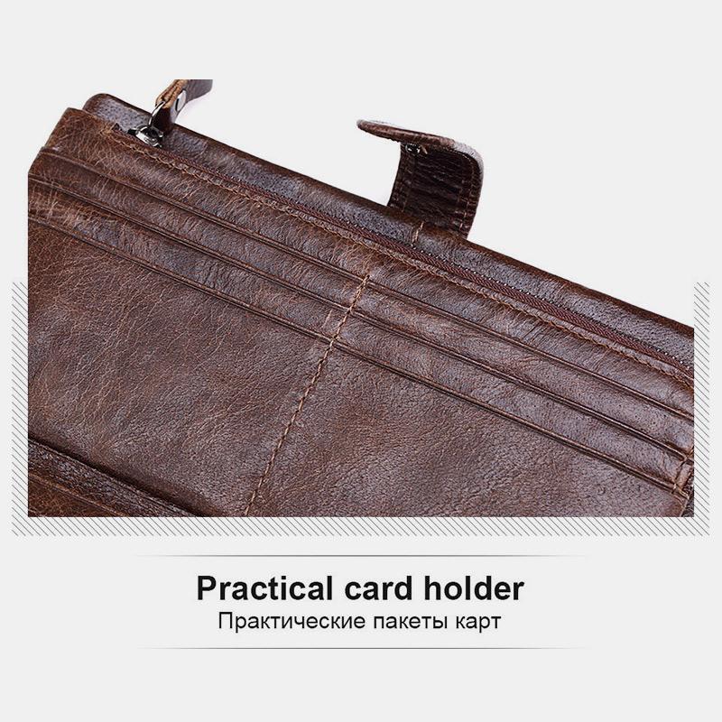 Retro Splicing Lange Schlanke Geldbörse Echtes Leder Dreifach gefaltete Brieftasche