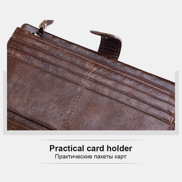 Retro Splicing Lange Schlanke Geldbörse Echtes Leder Dreifach gefaltete Brieftasche