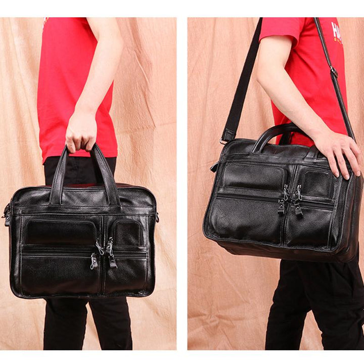 Aktentasche aus echtem Leder für Herren, 15,6 Zoll, Business-Laptoptasche mit Umhängegurt