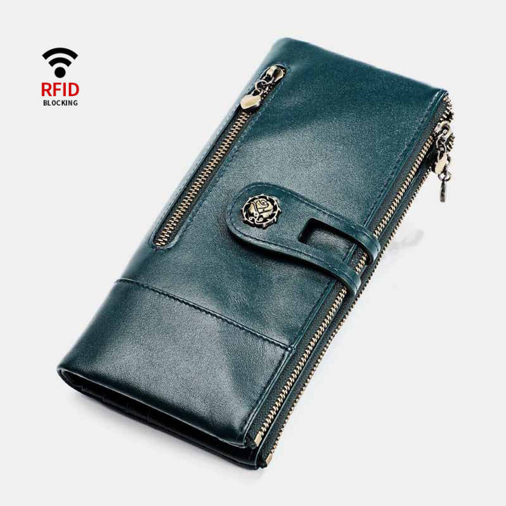 RFID-blockierende Vintage-Geldbörse aus echtem Leder mit großer Kapazität