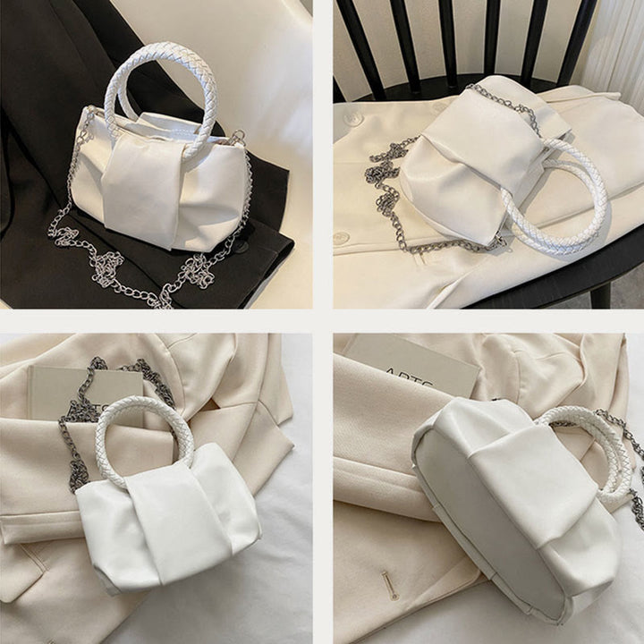 Umhängetasche für Damen, faltenförmig, Mini-Handtasche in Volltonfarbe