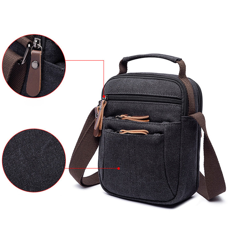 Kleine Umhängetasche aus Canvas im Vintage-Stil, mehrere Tragemöglichkeiten, lässige Schultertasche für Herren