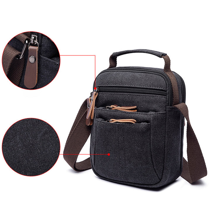 Kleine Umhängetasche aus Canvas im Vintage-Stil, mehrere Tragemöglichkeiten, lässige Schultertasche für Herren