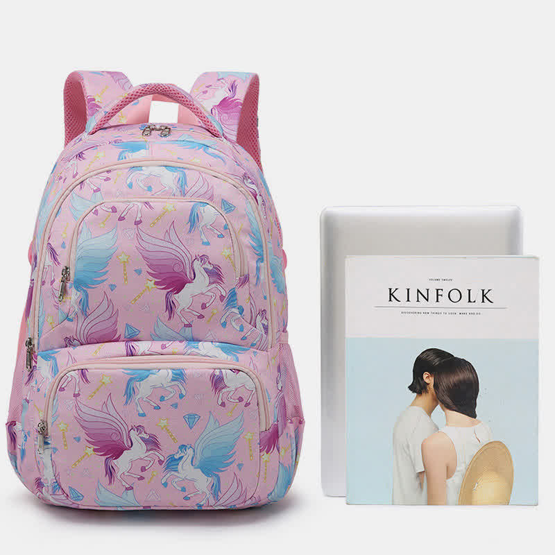 Einhorn-Schulranzen-Set für Mädchen, Rucksack, Büchertasche, Lunchtasche, Federmäppchen
