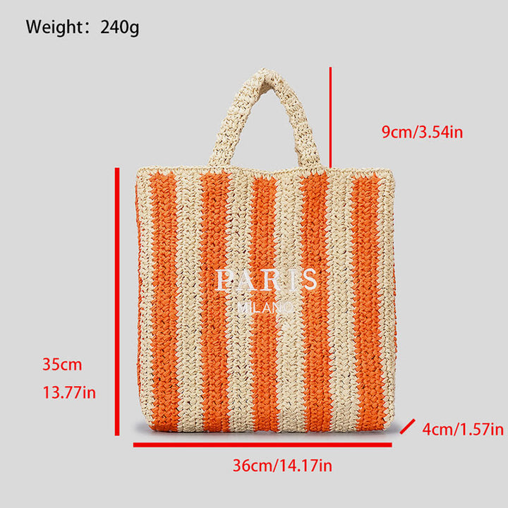 Strandtasche für Damen, Sommer, Urlaub, Reise, gestreifte Strohhandtasche