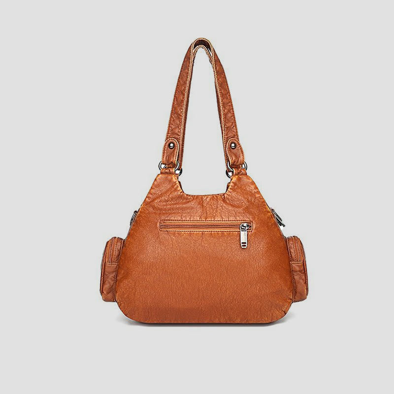 Tragetasche für Damen, Vintage, genietete Umhängetasche aus Leder mit mehreren Taschen