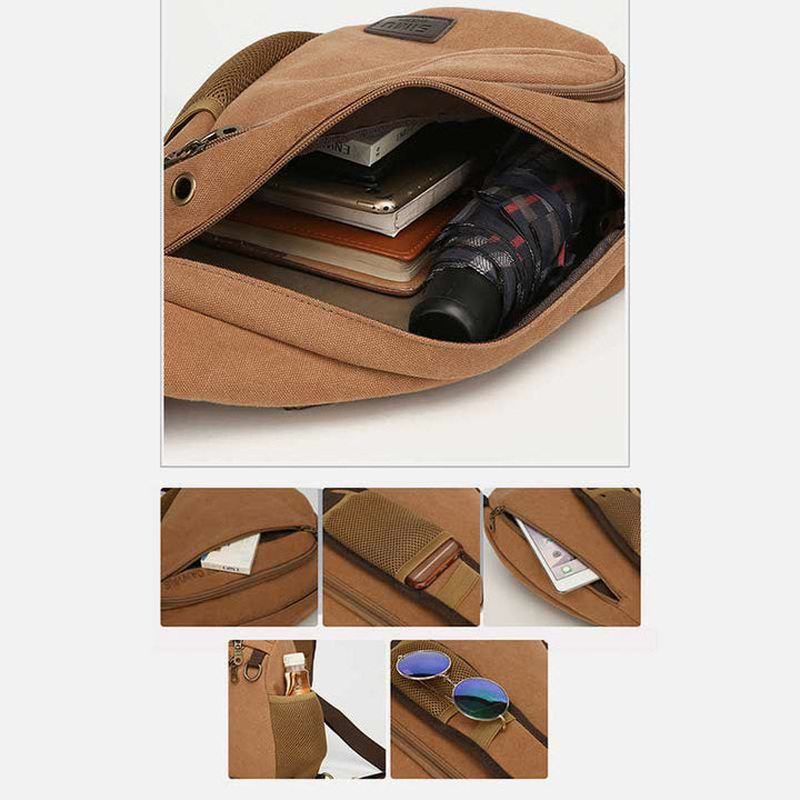 Canvas Brusttasche Herren Minimalistische Reise Große Schultertasche