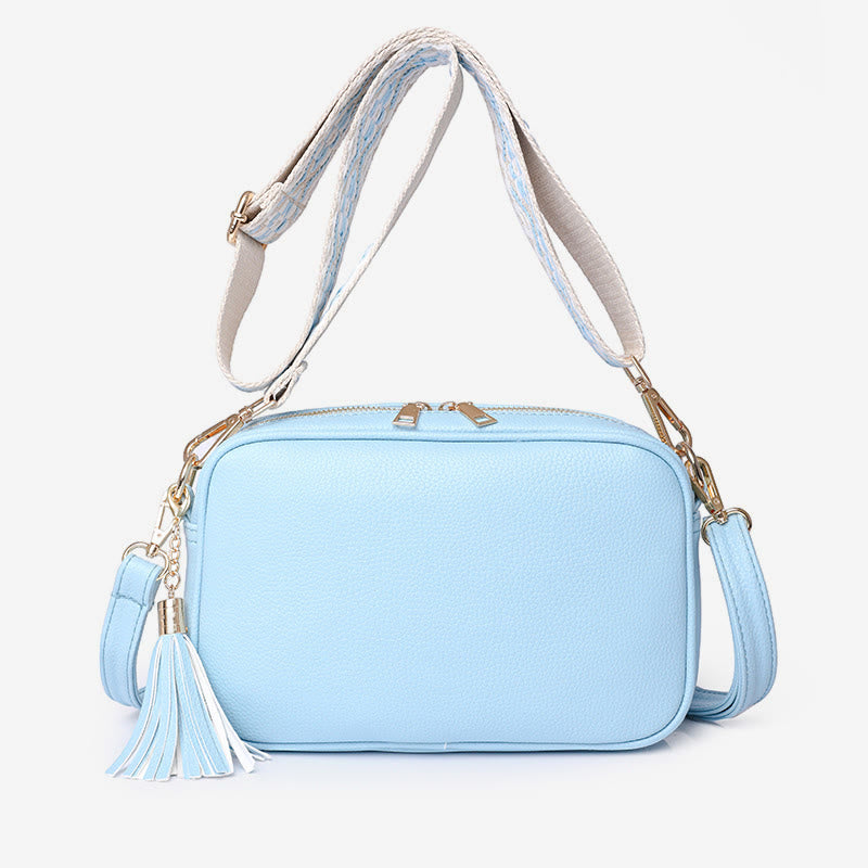 Umhängetasche für Damen mit Quaste, einfarbig, lässige Ledertasche