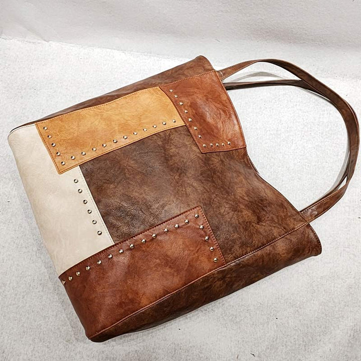Retro-Tragetasche für Damen, große Kapazität, Spleißleder, Handtasche, Schultertasche