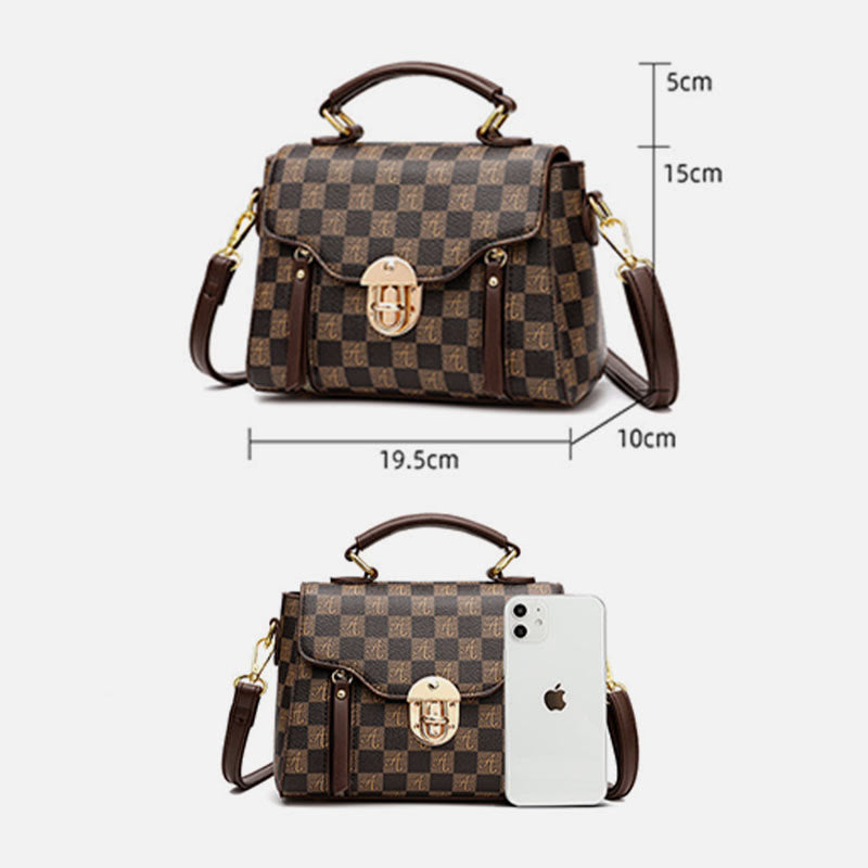 Klassische karierte Prägung Handtasche Damen Vegan Leder Retro Umhängetasche